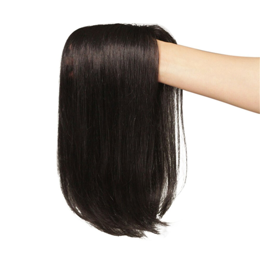 Unisex Black 4.7X4.7 Inch Silk Base Human Hair Topper For Women Natural 10 Inch With Clips Invisible Coverage