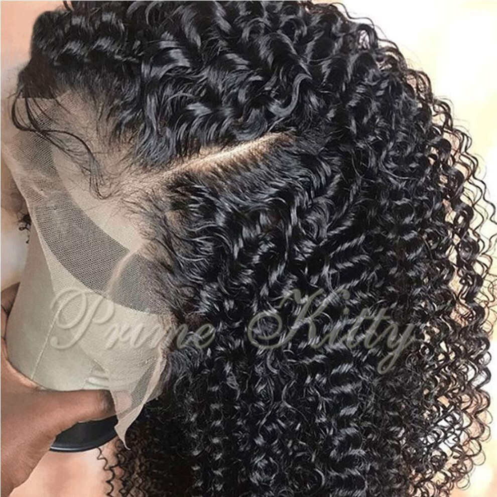 Unisex Brazilian Virgin Human Hair 360 Lace Frontal Wig Kinky Curly Pre Plucked With Baby Hair 16'