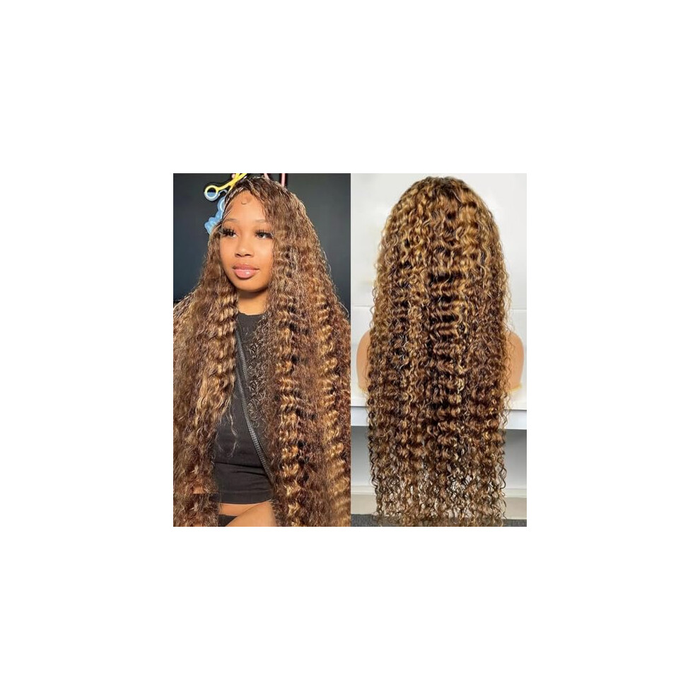 30 Inch Ombre Honey Blonde 13x6 Lace Front Human Hair Wig Pre Plucked HD Lace Deep Wave