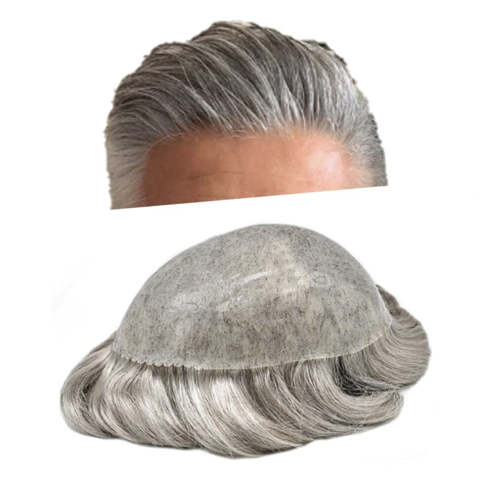 Unisex Men's Hair System 7X9 Inch Human Hair Toupee With Thin Poly Skin Base And Natural Hairline Effect