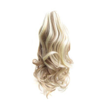 Ponytail Hair Extension 14 Inch Blonde Highlighted Wavy Clip In Wrap Around Hairpiece for Women