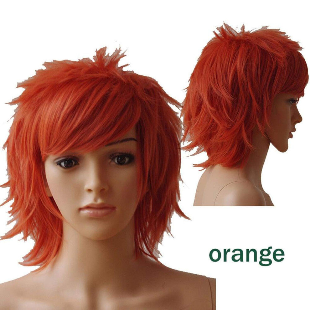 Short Wig with Bangs Heat Resistant Synthetic Fiber Cosplay Hair for Men and Women Orange 12inches