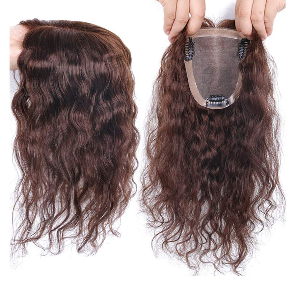 Unisex Black Human Hair Topper Clip In For Thinning Crown 7X10cm Natural Hairline Lightweight