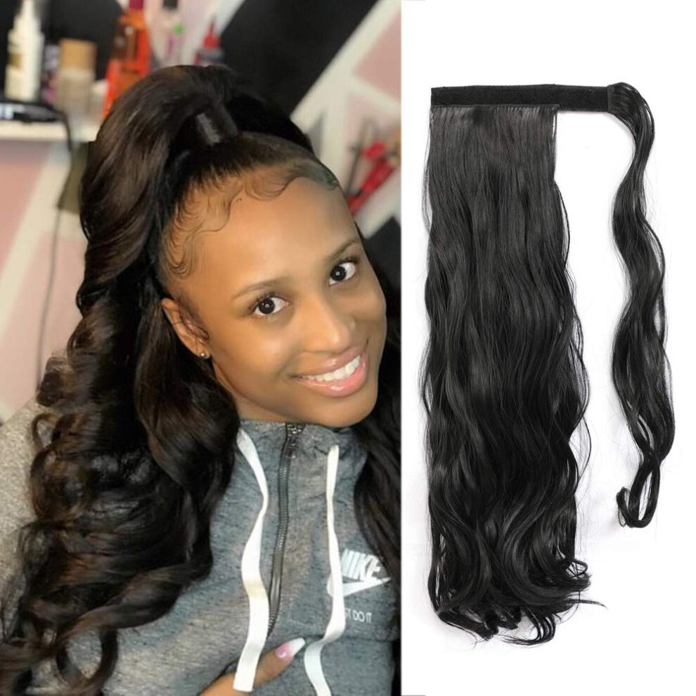 18 Inch Curly Clip In Ponytail Extension for Black Women, Synthetic Kinky Curly Drawstring Hairpiece