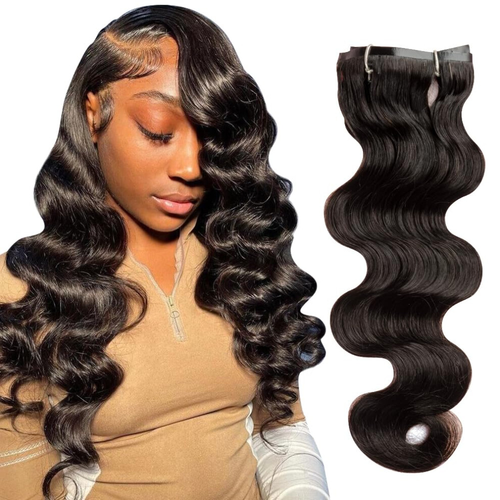 Clip in Hair Extensions 18 Inch Body Wave Human Hair Seamless PU for Black Women Instant Volume Boost