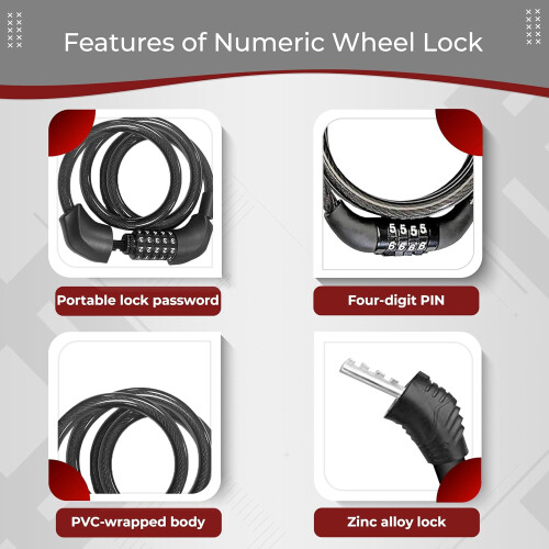 Keyless Bike Cable Lock with Preset Numeric Combination for Bicycle, Helmet, Luggage AntiTheft (1 Pack) 2