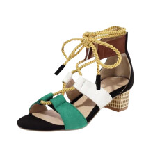 OAVQHLG3B Women's Sandals on Women's Low Heel Fish Mouth Ankle Strap Color Matching Linen Rope Straps Sandals Shoes