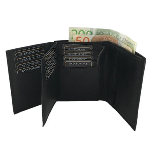 Spacious men's leather wallet with 12 card slots - Black 1