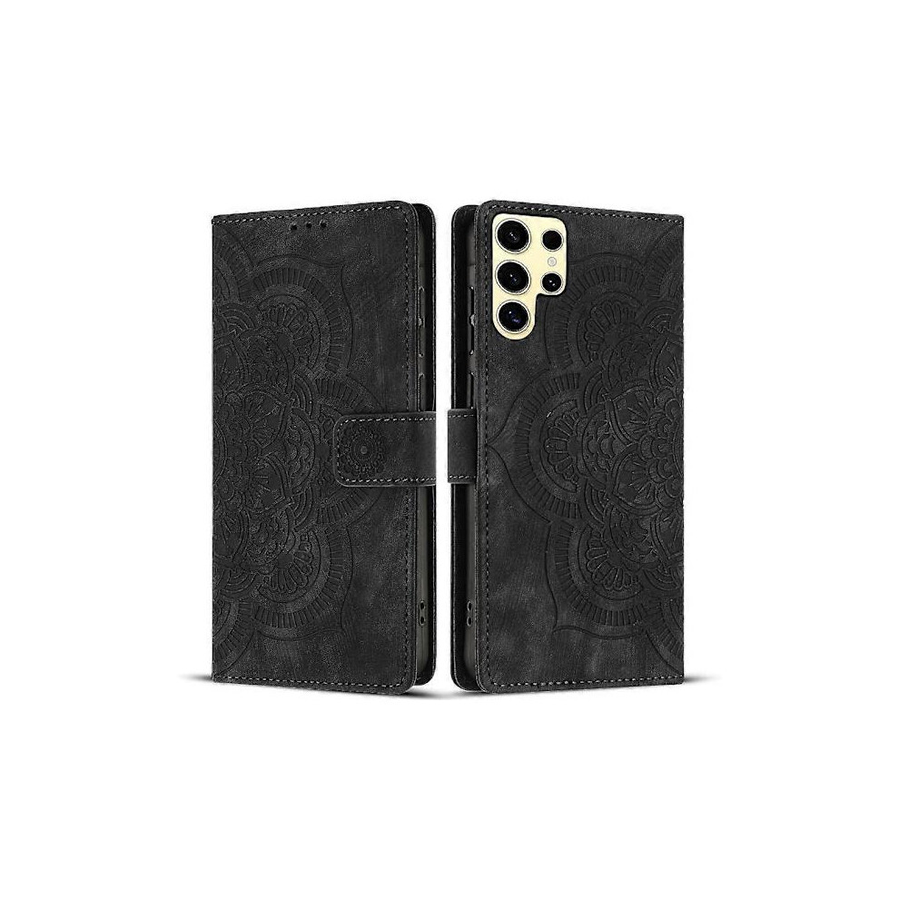 Mandala Embossed Retro Frosted Leather Phone Case-Lingling} For Compatible With Samsung Galaxy S24 Ultra 5G Black 9175034951206