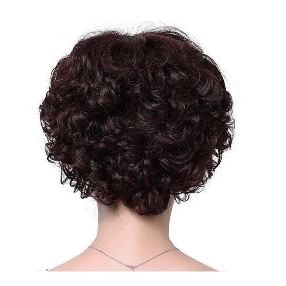 Unisex Red,Brown Short Red Synthetic Wavy Wig For Women With Natural Layered Waves And Brown Highlights