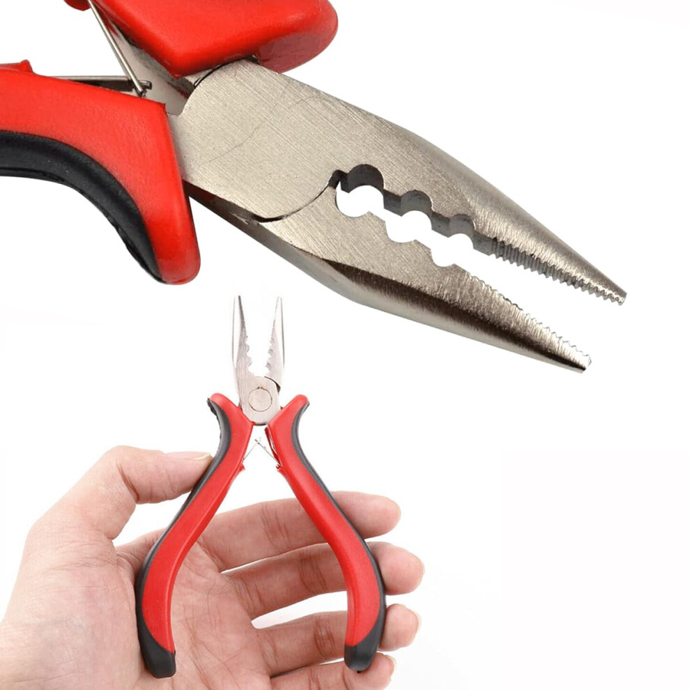 Unisex Red Hair Extension Pliers With 3 Hole Serrated Jaws For Micro And Nano Ring Removal, Needle Nose Design
