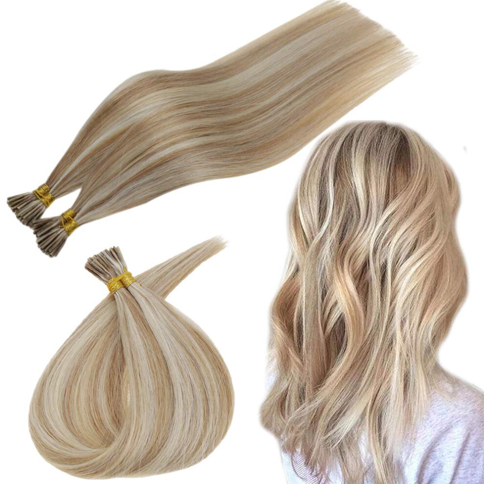 Unisex Silver 18 Inch Platinum Blonde I Tip Hair Extensions 50G Remy Human Hair With Secure Keratin Bond For Natural Seamless Blend