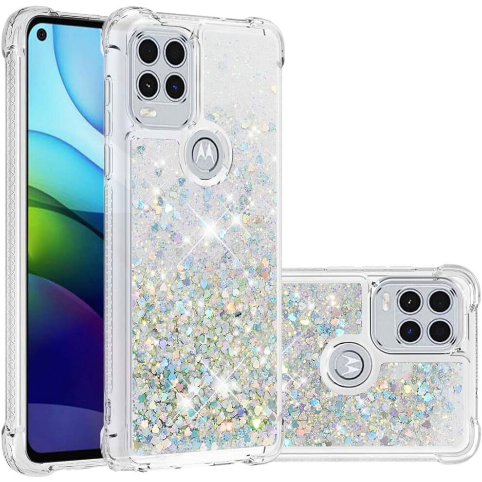 Glitter Case For Moto G Stylus 2021 5G, Bling Sparkle Liquid Flow Shiny Quicksand Soft Tpu Clear Case For Women Girls, Love Silver 9482828361708