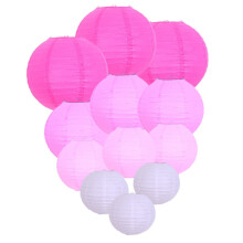 Chinesische Laternen, hängende japanische Deko-Ballons, Papierdekoration, 12 Stück, Rosa
