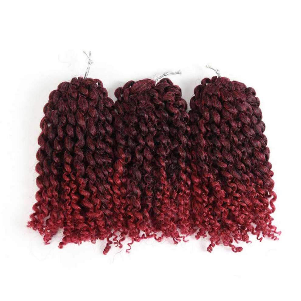 Unisex Red,Brown Curly Crochet Braids Hair Extensions Ombre Brown Burgundy Afro Jerry Curl 8Inch Synthetic 2Pcs