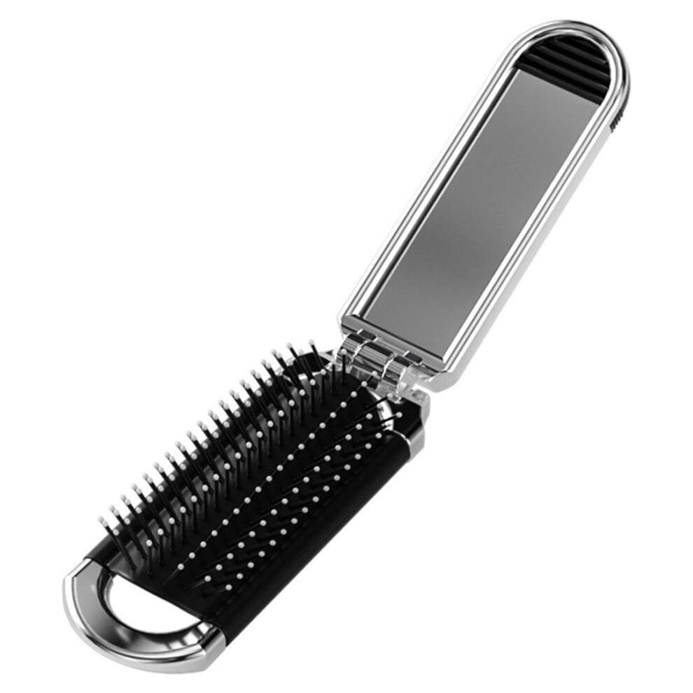 Unisex Folding Hair Comb With Mirror, 2 In 1 Compact Travel Hair Brush For Tangle Styling