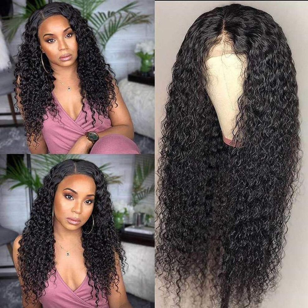 Unisex Deep Wave 360 Lace Frontal Wig Human Hair Pre Plucked Brazilian Remy 10 Inch 150% Density