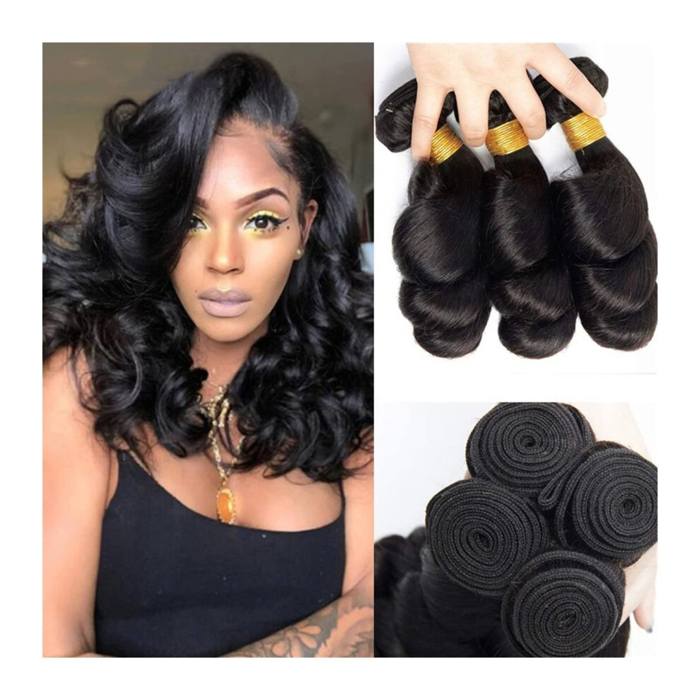 Unisex Malaysian Loose Wave Human Hair Bundles 3/4 Packs Virgin Remy Weave Extensions Natural Color