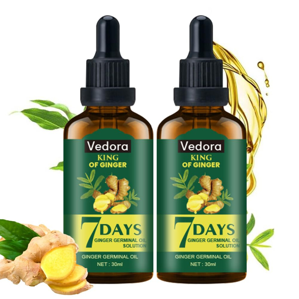Ginger Hair Growth Oil and Biotin Serum for Thicker Fuller Hair, Natural Scalp Treatment, 2 PCS