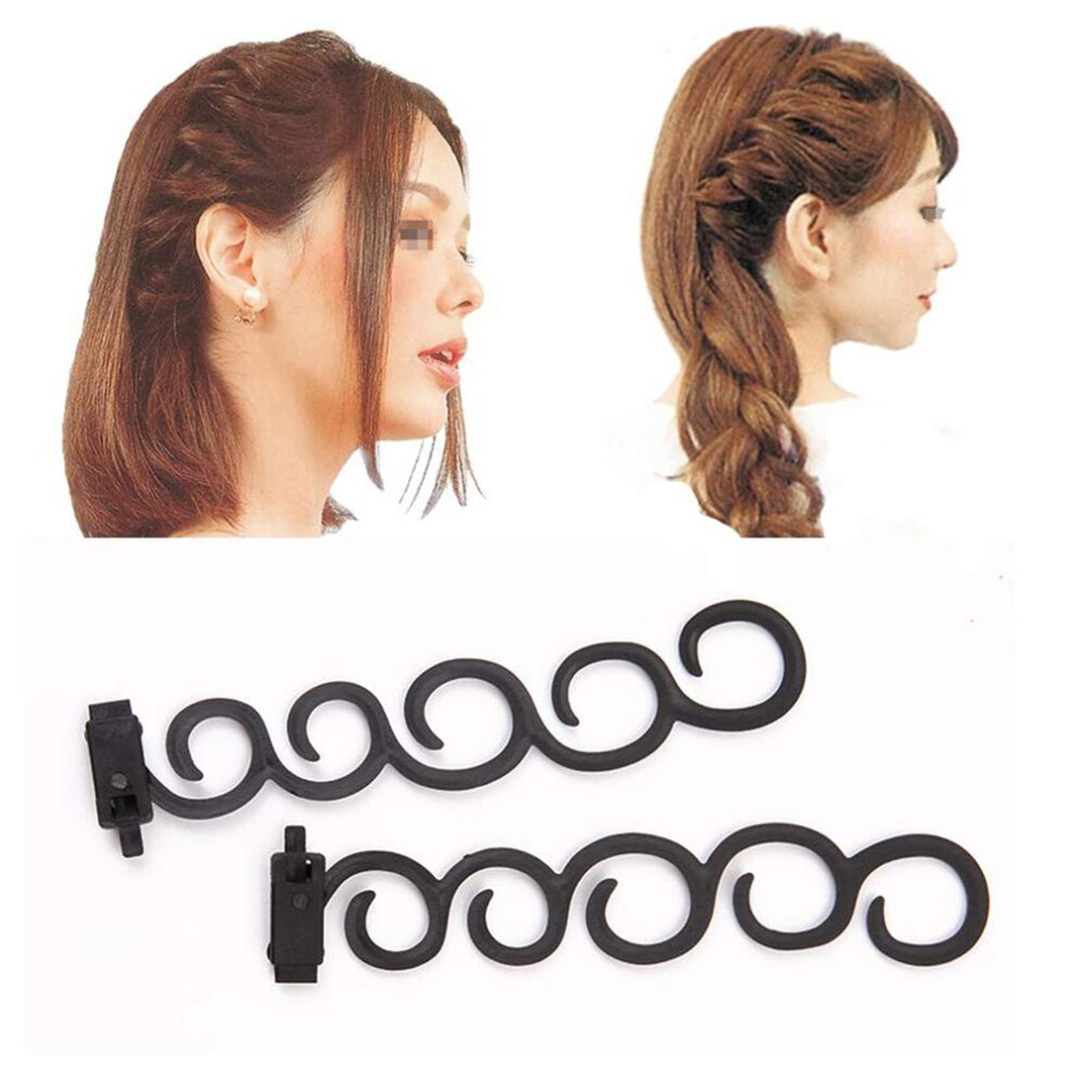 Unisex Black 2Pcs Hair Styling Tool Set For Women Girls, Diy Hair Braiding Tool, Fast Twist Bun And Ponytail Maker