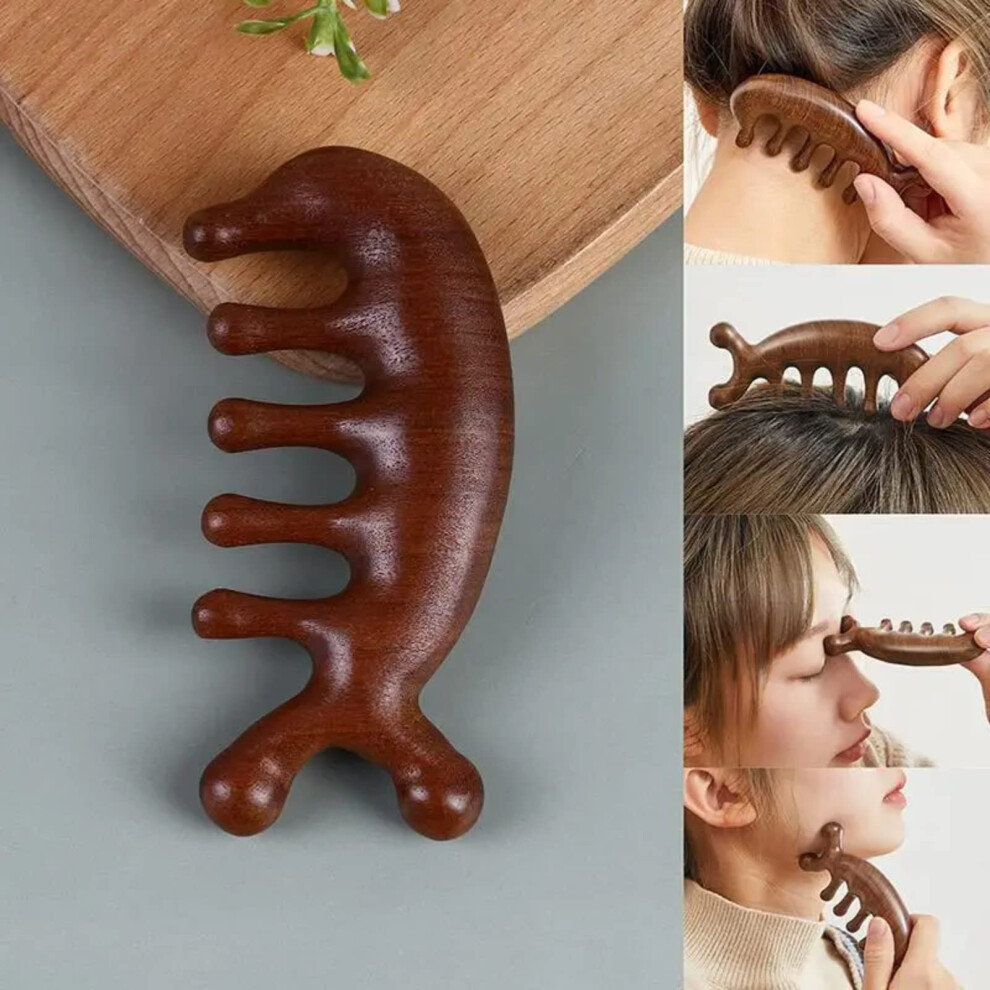 Unisex Sandalwood Massage Comb Fivetooth Wooden Beard And Hair Comb Wide Tooth Detangling Styling