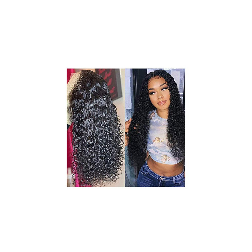 Unisex Black 24 Inch Kinky Curly Synthetic Lace Front Wig For Women, Glueless Pre Plucked Natural Hairline
