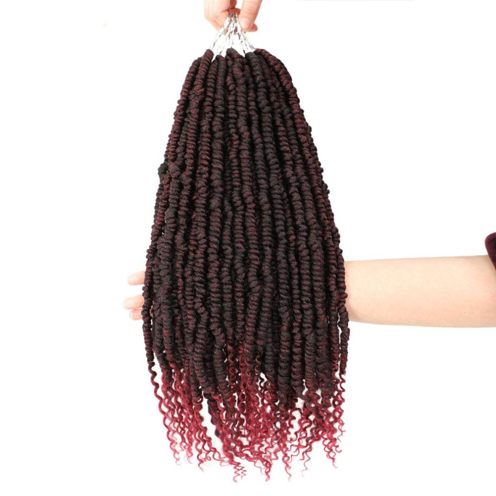 Unisex Red 18 Inch Burgundy Senegalese Twist Crochet Hair Extensions, Passion Twist Curly Ends, 6 Pieces