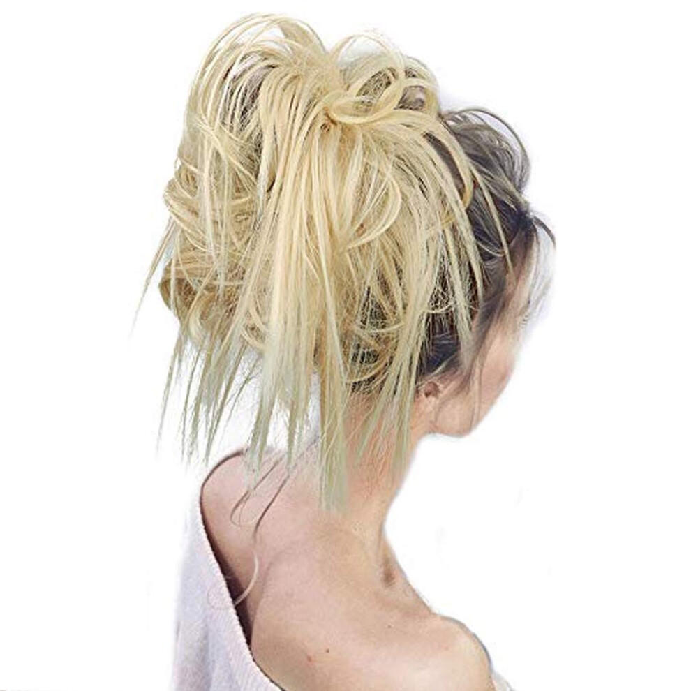 Unisex Brown Messy Bun Hair Piece For Women Synthetic Wavy Hair Bun Extension Ginger Bleach Blonde Updo