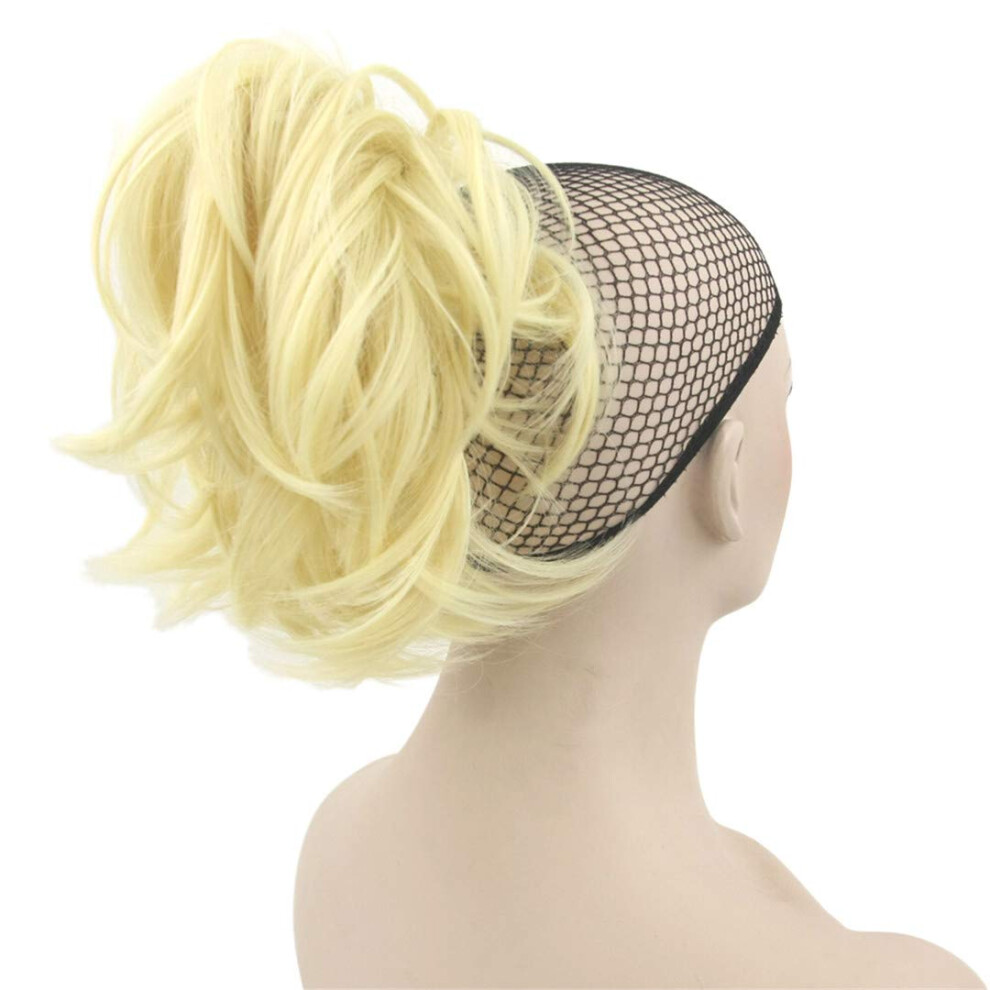 12 Inch Curly Clip in Ponytail Extension Blonde Frosted Highlights Synthetic Hairpiece Heat Tolerant