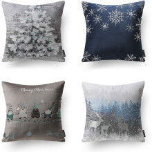 Phantoscope Merry Christmas Velvet Embroidered Decorative Throw Pillow, Blue and Gray, 18" x 18",Set of 4