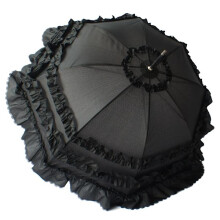 Cute Princess Umbrella with Lace and Long Handle, Semi-Automatic Sun and Rain Umbrella for Wedding Black