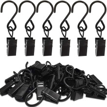 50Pcs Stainless Steel S Hooks Curtain Clips, Hanging Lights Clips, Camping Tents, Courtyards Decoration,Black