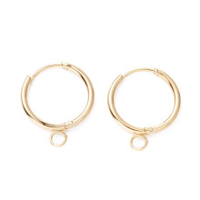 10 stk. 201 Huggie Hoops i rustfritt stål med nål i 316 kirurgisk stål, 24 karat gullbelagt, 19 x 16 mm, 2,5 mm hull, 1 mm nål, DIY-øreringfinner