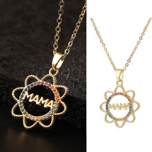 Colar feminino elegante Hesroicy - Pingente vazado com a palavra "MAMA" e girassol cravejado com strass coloridos, presente perfeito para o Dia das