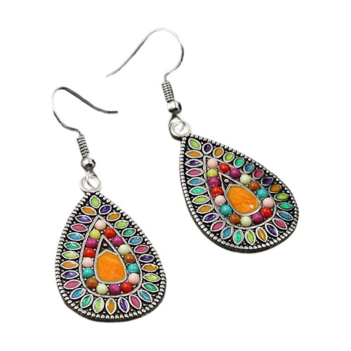 Linyer1Pair Σκουλαρίκια πολυέλαιοι με μποέμ χάντρες και στρας, σκουλαρίκια με