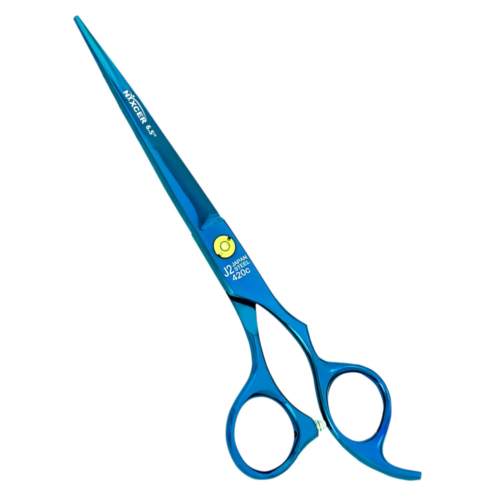 Blue Hair Cutting Scissors 6.5 Inch Japanese Steel With Ergonomic Offset Handle Professional Barber