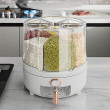 Contenitore per riso e cereali Ikohbadg6-Grid, dispenser girevole a 360 con cilindro dosatore, resistente all'umidità e a tenuta d'aria per legumi.