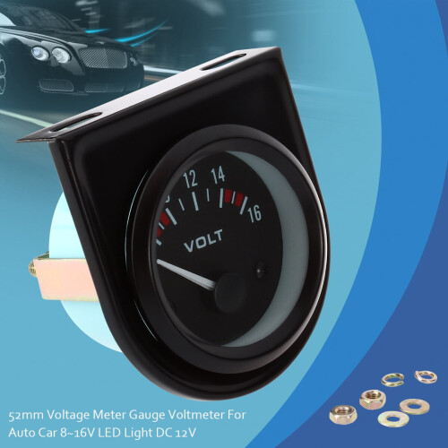 Voltmetro da 52 mm per auto, 8~16 V, luce LED, DC12 V 1