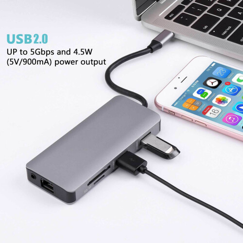 Hub USB-C 9 em 1 com portas compatíveis com RJ-45 e VGA 2