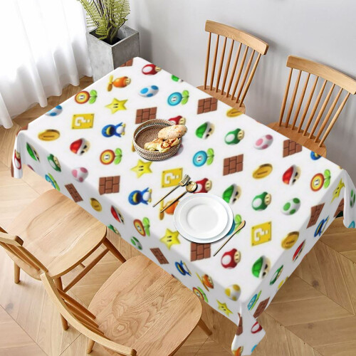 Mario Rectangular Tablecloth Water Resistance Antiwrinkle Spillproof Soft Fabric Table Cloth 60"X90"