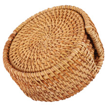 Conjunto de 1 Porta-Copos de Rattan Trançado, Descanso para Copo, Jogo Americano Rústico com Suporte