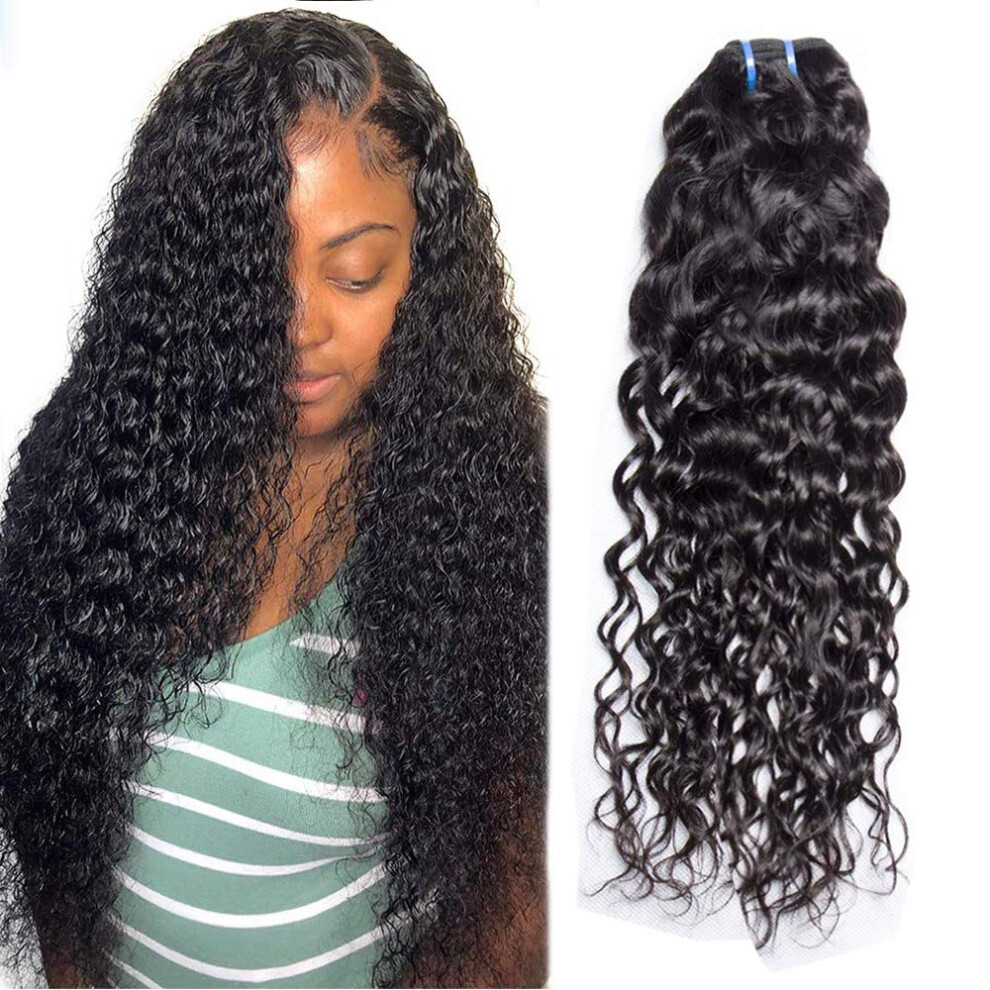 Unisex Brazilian Water Wave Hair Bundles With Closure 100% Virgin Wet And Wavy Human Hair 20 Inch