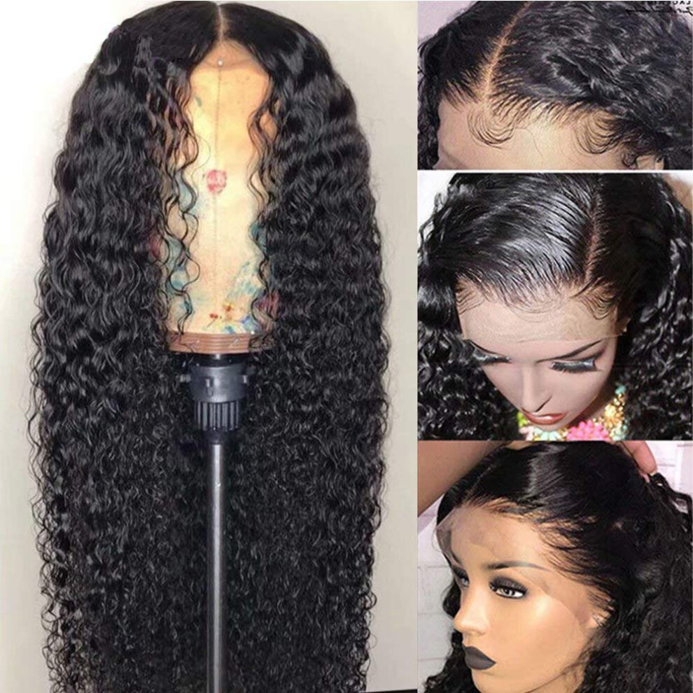 Unisex Transparent Lace Front Wig Human Hair 13X6 Deep Curly Brazilian Virgin Pre Plucked Baby Hair 150%