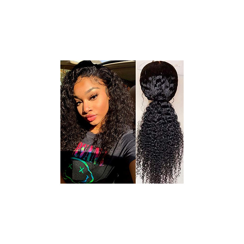 Unisex Black 13X4 Kinky Curly Lace Front Wig For Women Brazilian Human Hair Pre Plucked 16 Inch