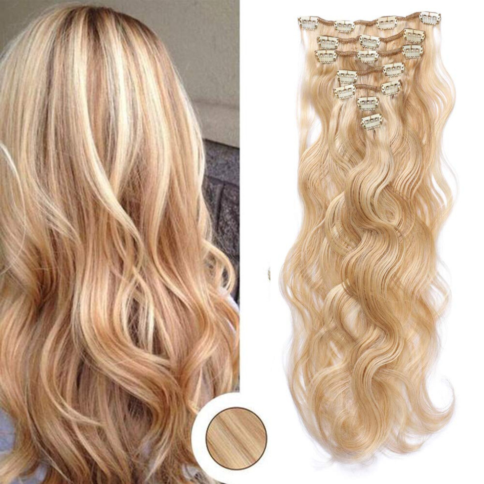 70g Clip In Body Wave Human Hair Extensions 22 Inch Blonde Reusable for Instant Volume and Length