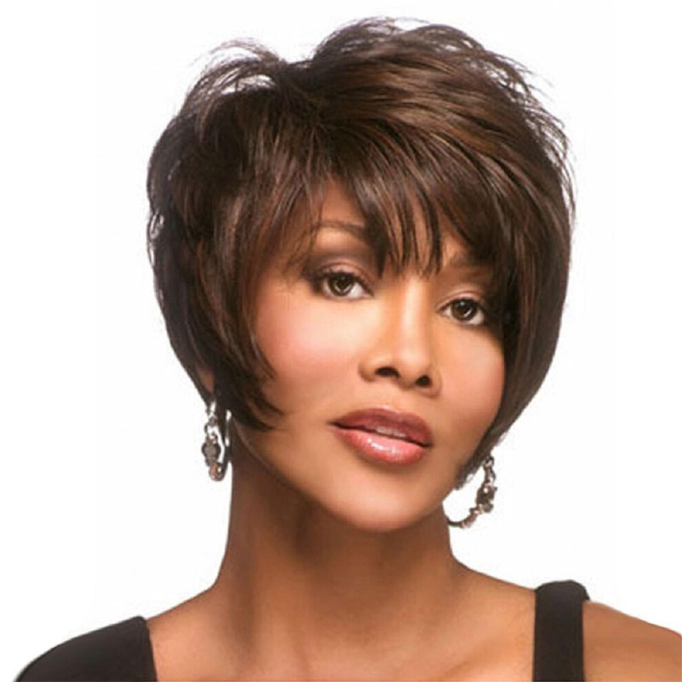 Unisex Brown Medium Length Dark Wavy Synthetic Wig For Women Natural Look Heatfriendly Adjustable Fit
