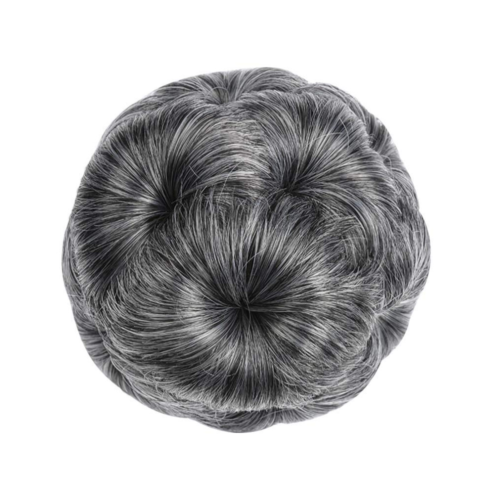 Unisex Grey Synthetic Hair Bun Extension With Natural Look Finish, Heat Resistant Wavy Bridal Chignon Wig Hairpiece