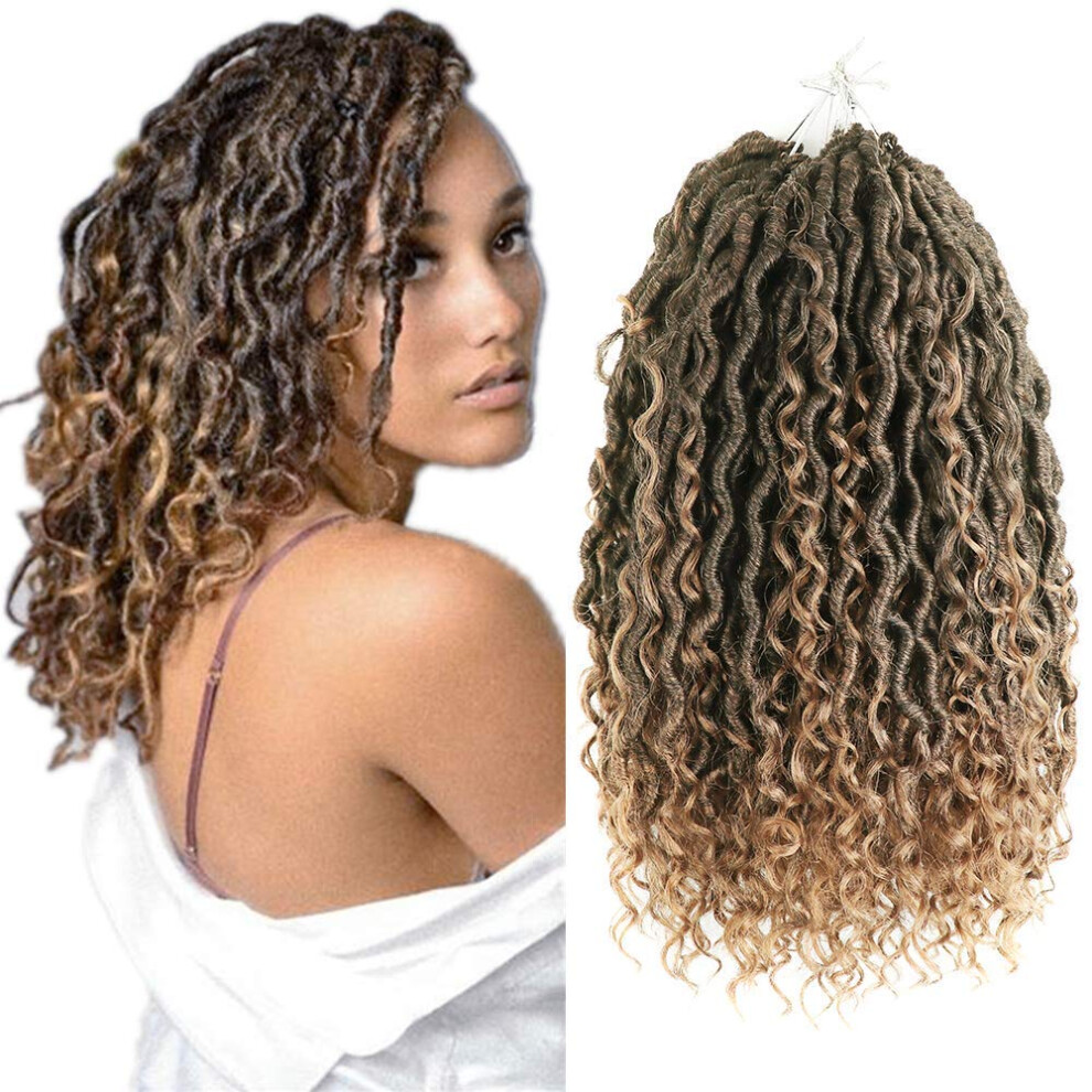 Unisex 14 Inch Ombre T1b/27 Bohemian Goddess Locs Crochet Hair Extensions Prelooped Curly Faux Locs