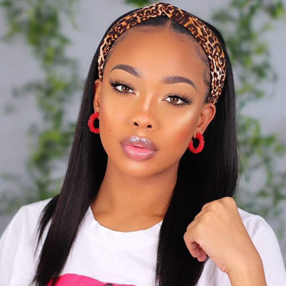 Unisex Human Hair Headband Wig Short Straight Pixie Cut Glueless Lace Front For Women