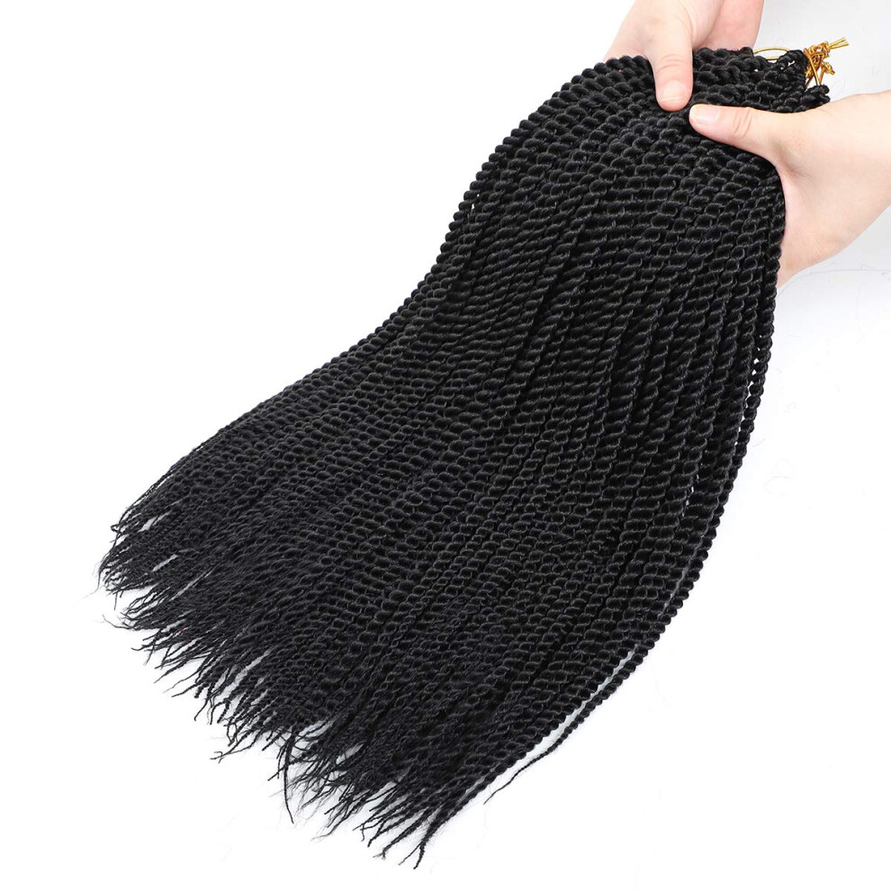 Unisex 14 Inch Senegalese Twist Crochet Hair Extensions, Small Havana Braids 1B Synthetic, 6 Packs